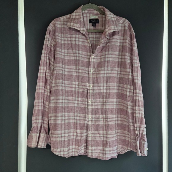 Jos. A. Bank Other - Jos A Bank Tailored Fit Linen Cotton Plaid Button Down Shirt Mens XL Rose Preppy